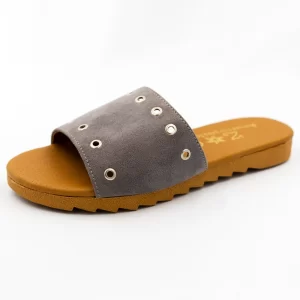 sandalias chatas cafe gris